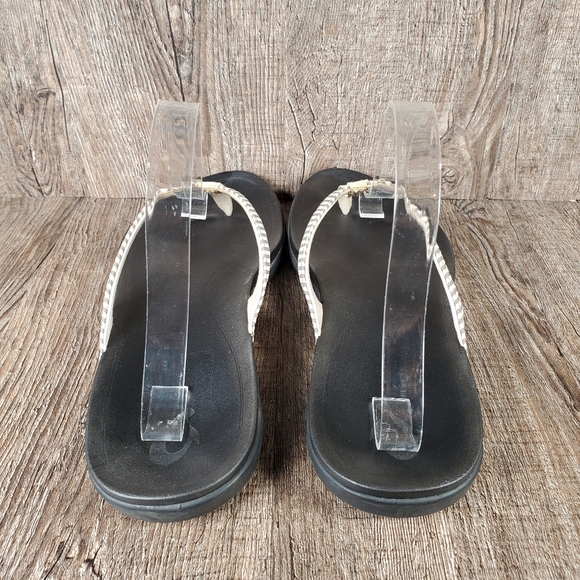 OluKai Ho’Opio Women's Size 11 Bone Stripe Gray Black Flip Flops Sandals - Picture 4 of 12